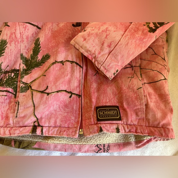 C.E. Schmidt Workwear Real Tree Sherpa Lined Pink Canvas Coat EUC Kids Small - Picture 6 of 9